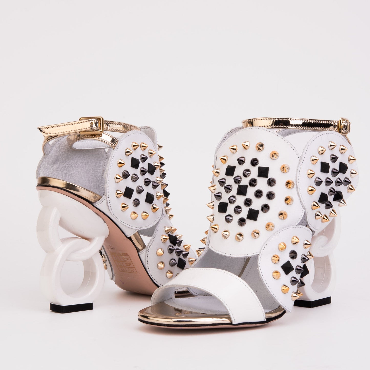The Infanta White Spike Leather Ankle Strap Women Sandal