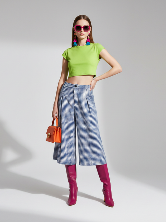 Pantalón de Cuadro Ancho 7/8, Brooklyn Heights | Mujer - BYMANYC ® New York
