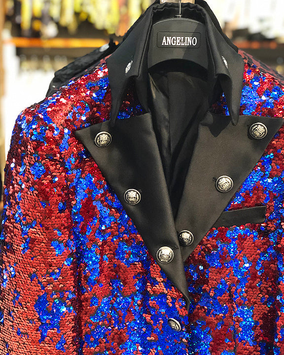Prom long coat - mens Long Jacket - Sequin Red/Blue - My Men's Shop