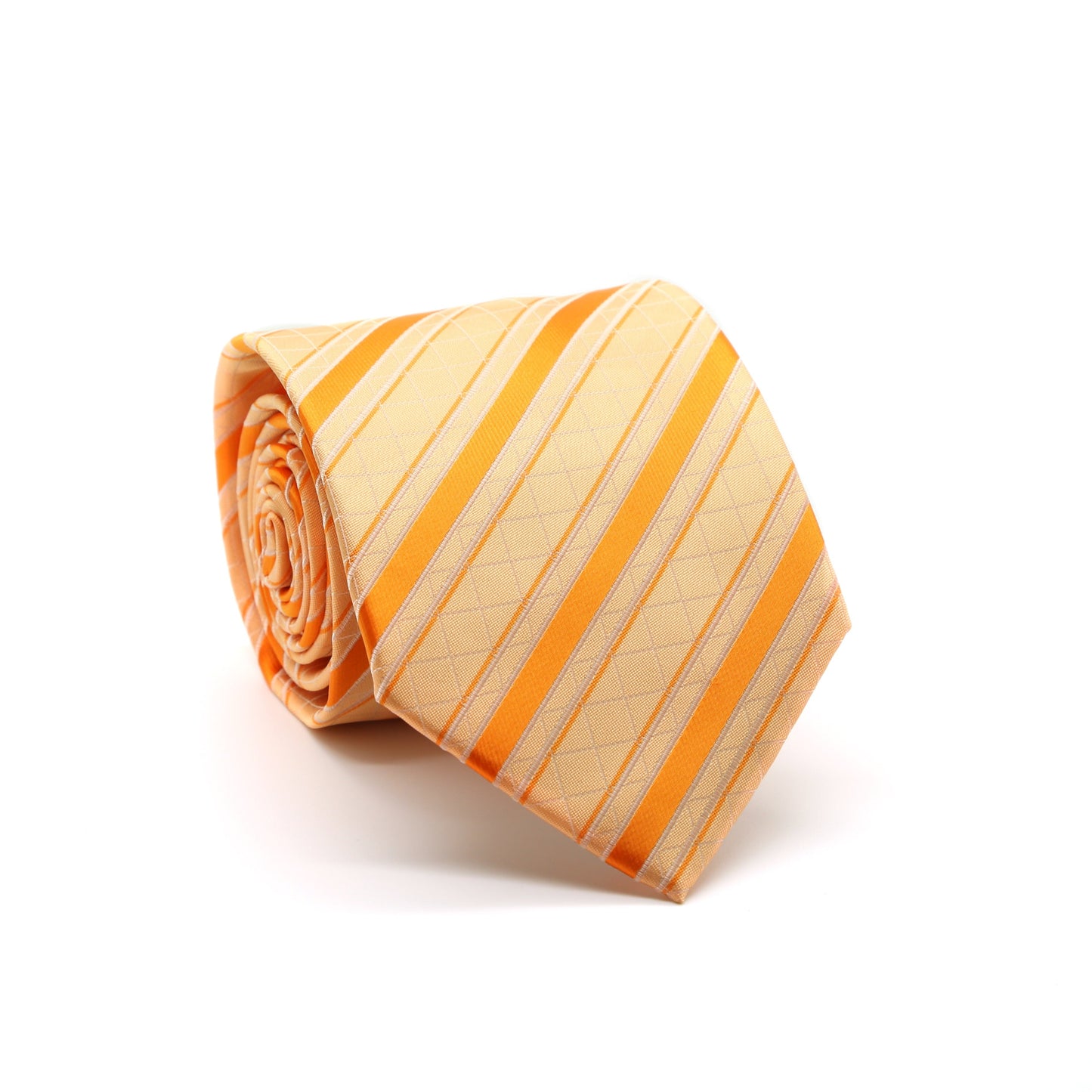 Ferrecci Mens Orange Striped Pattern Necktie with Handkerchief Set