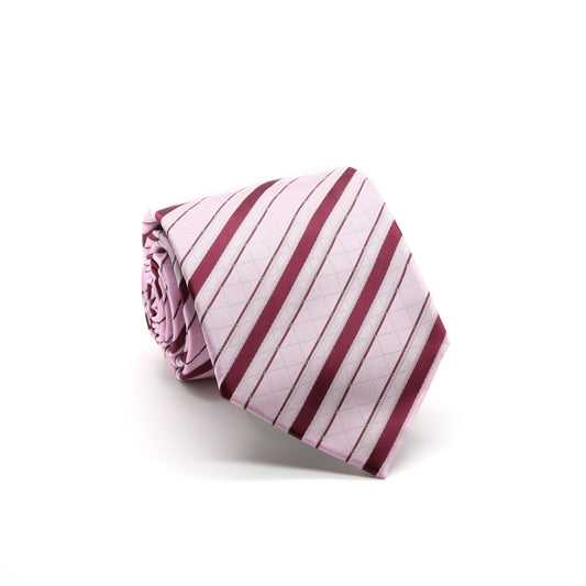 Ferrecci Mens Pink/Fuchsia Striped Pattern Necktie with Handkerchief Set