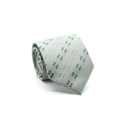 Ferrecci Mens Grey/Green Geo Pattern Necktie with Handkerchief Set