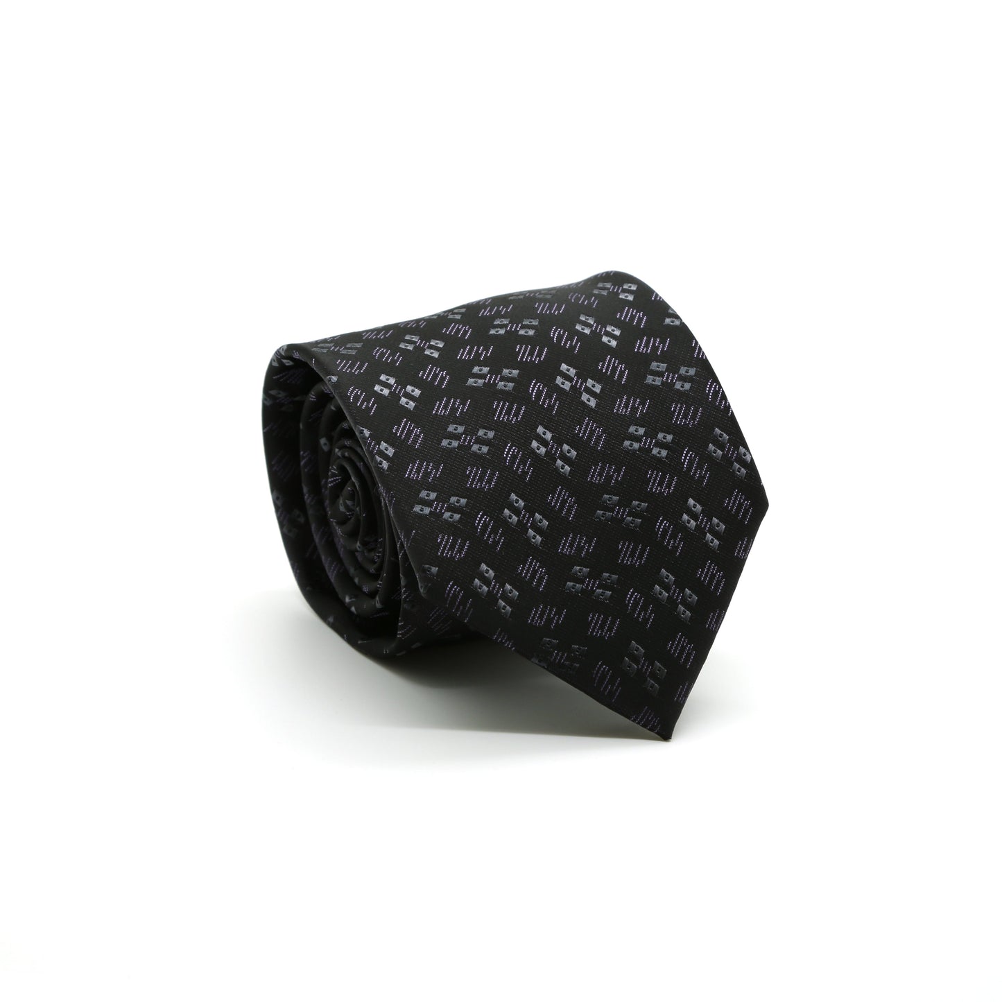Ferrecci Mens Black/Grey/Lavender Geo Pattern Necktie with Handkerchief Set