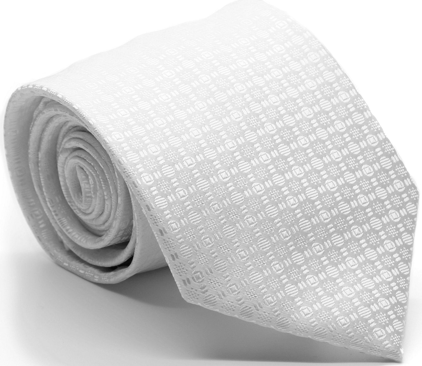 Mens Dads Classic White Geometric Pattern Business Casual Necktie & Hanky Set R-12