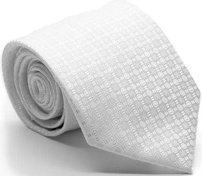 Mens Dads Classic White Geometric Pattern Business Casual Necktie & Hanky Set R-12
