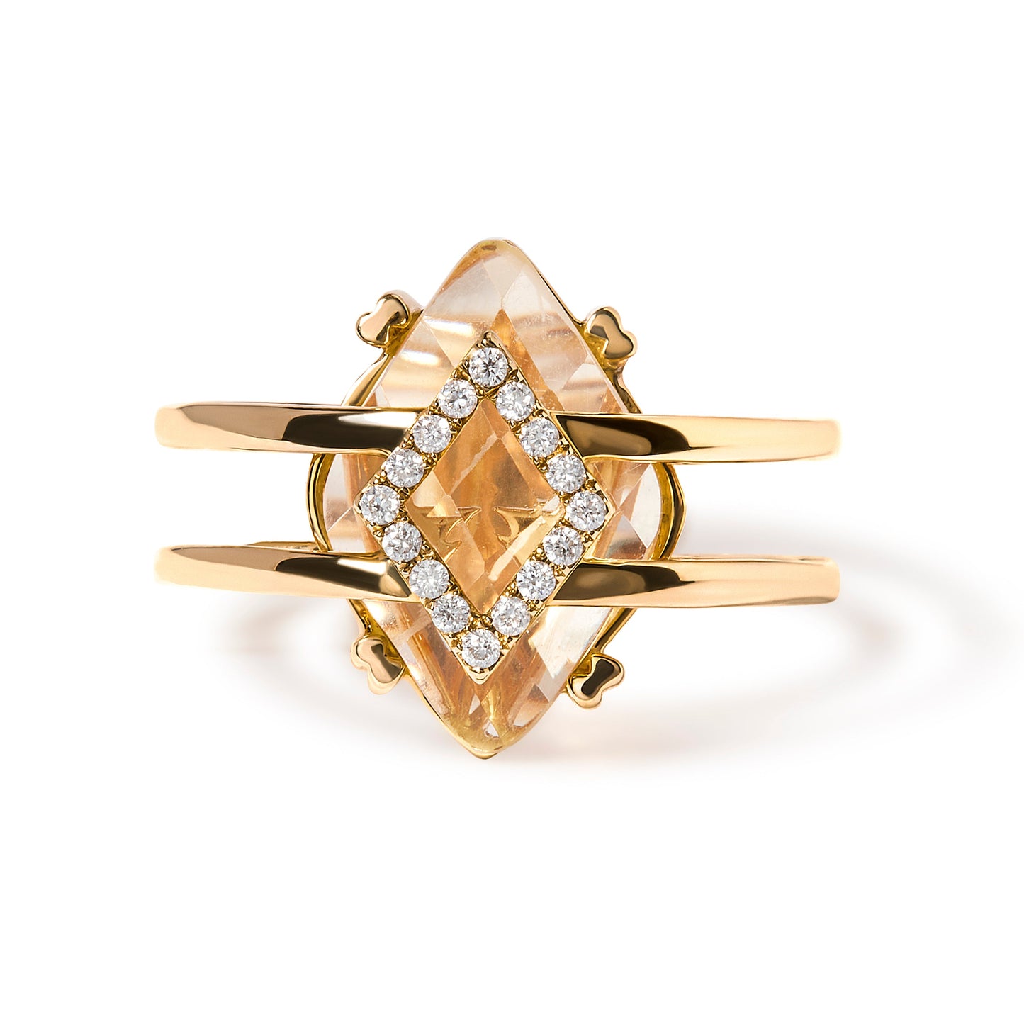 Anillo de cóctel llamativo de oro amarillo de 14 quilates de 15x15 MM con topacio amarillo talla marquesa y detalles de diamantes (color G-H, claridad SI1-SI2)