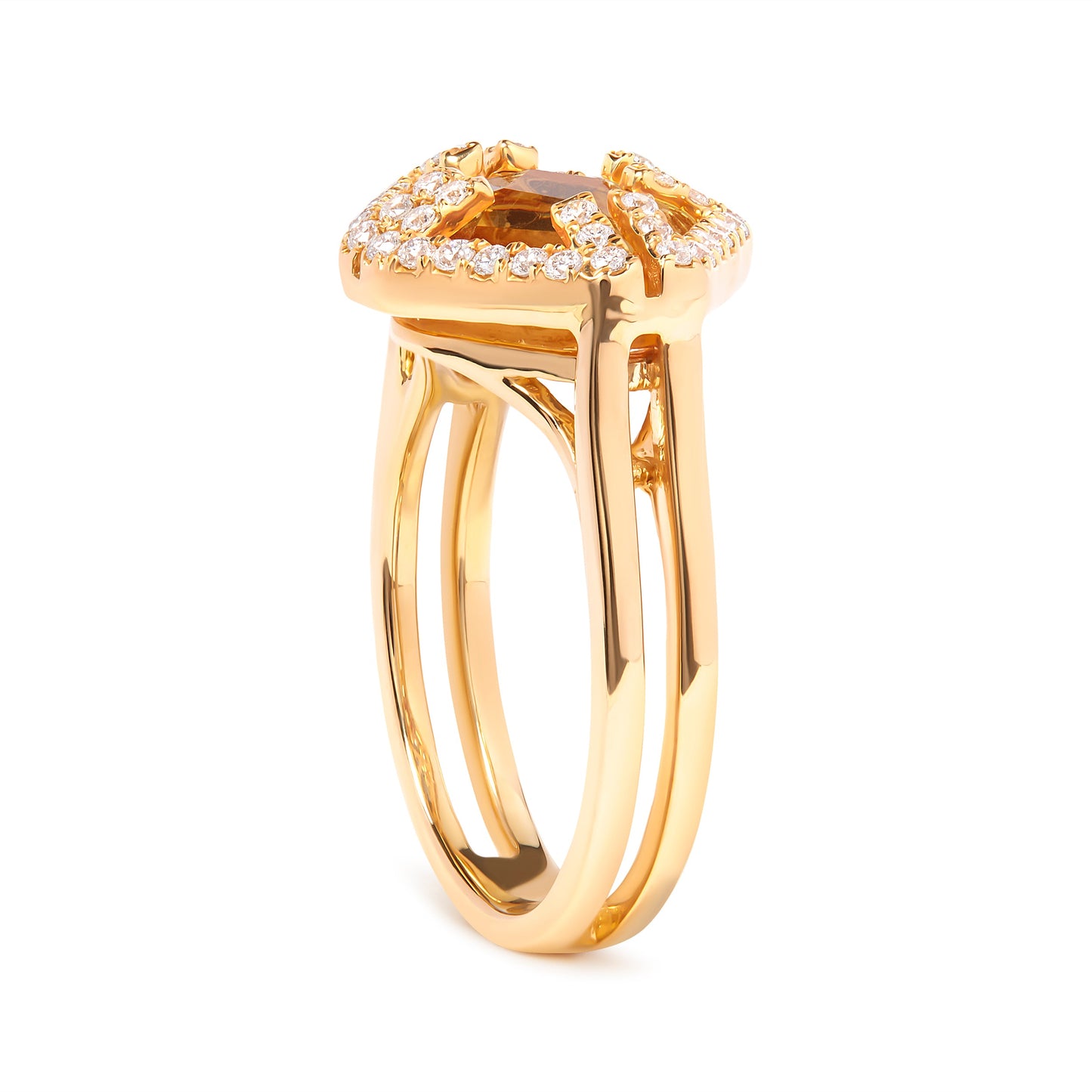 Anillo de cóctel de oro amarillo de 14 quilates con citrino amarillo talla marquesa y halo de diamante de 1/3 quilates (color G-H, claridad SI1-SI2) - Talla 7