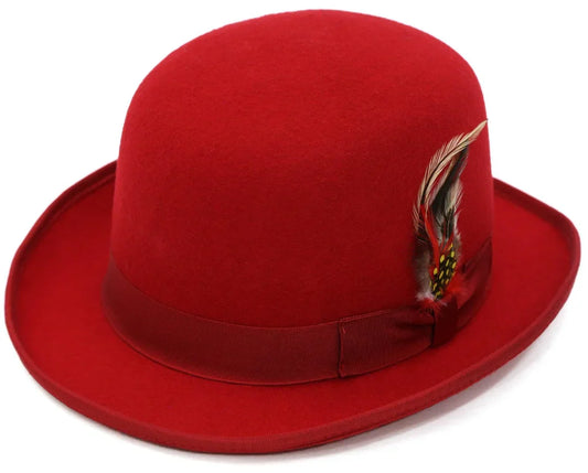 Ferrecci Premium Wool Red Derby Bowler Hat