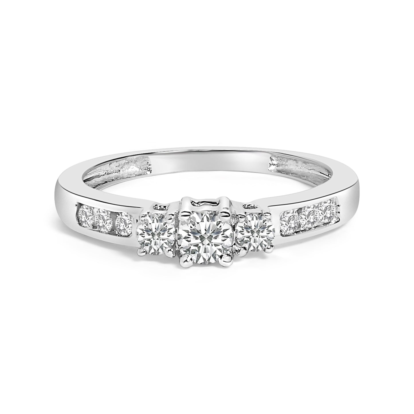 Anillo de oro blanco de 10K con diamante de 1/2 quilate de tres piedras