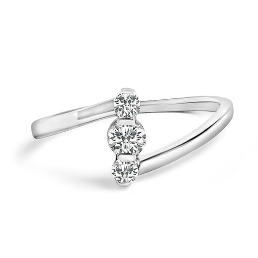 Anillo vertical de tres piedras de oro blanco de 10K con diamante cultivado en laboratorio de 1/4 Cttw