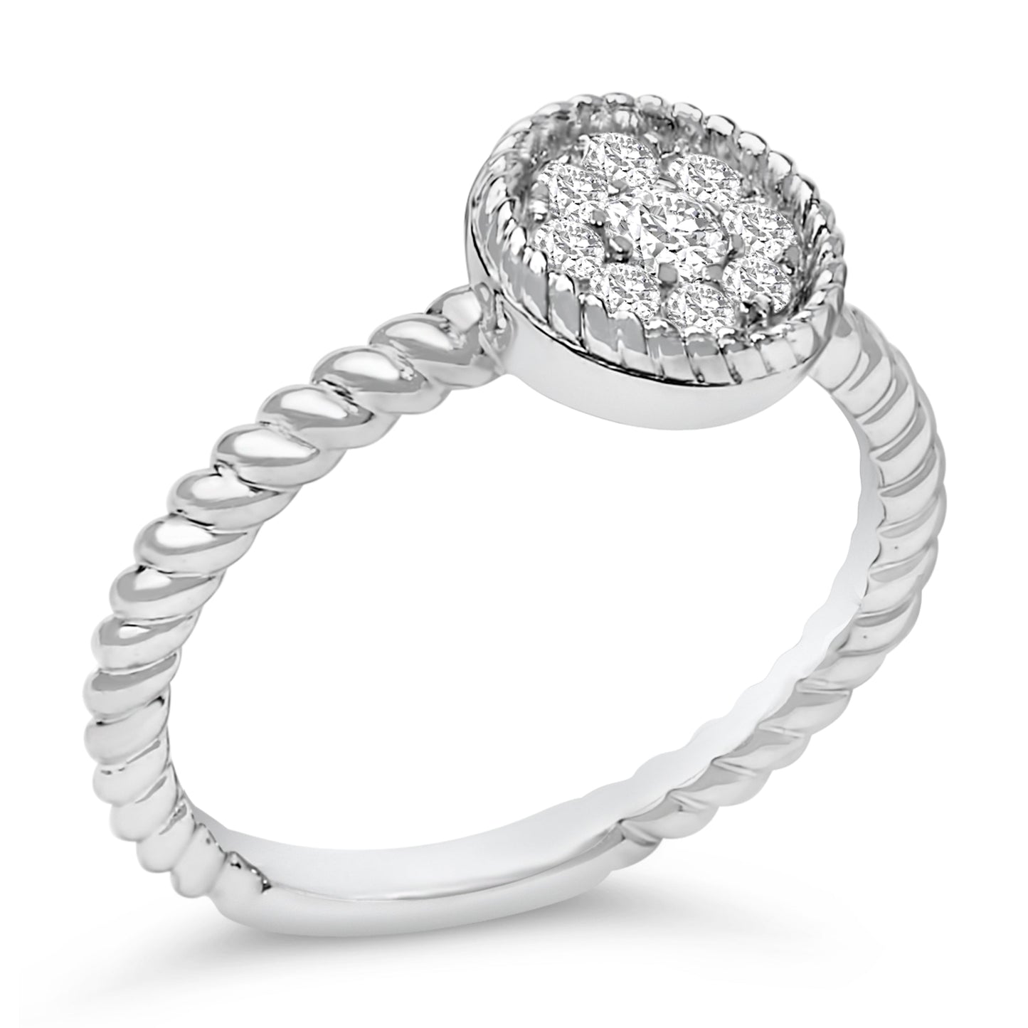 Sterling Silver 1/4 Cttw Diamond Floral Round Braided Ring