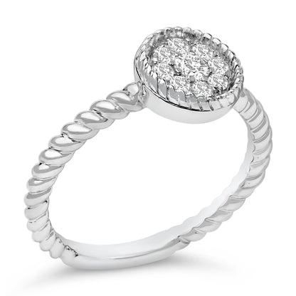 Sterling Silver 1/4 Cttw Diamond Floral Round Braided Ring
