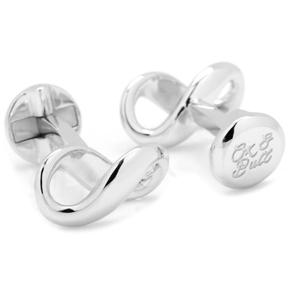 Gemelos de plata de ley con el símbolo del infinito