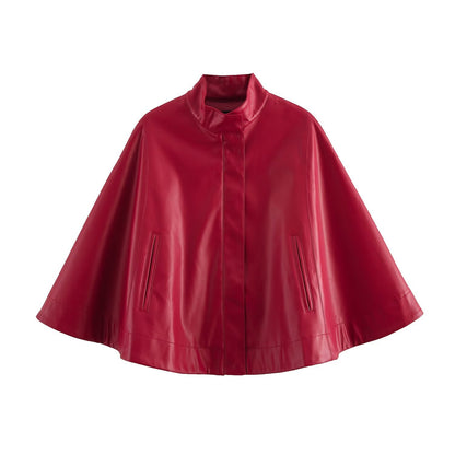 Red Leather-Style Short Cape Jacket For Women, Greenwich Village, BYMANYC New York. - My Men's Shop