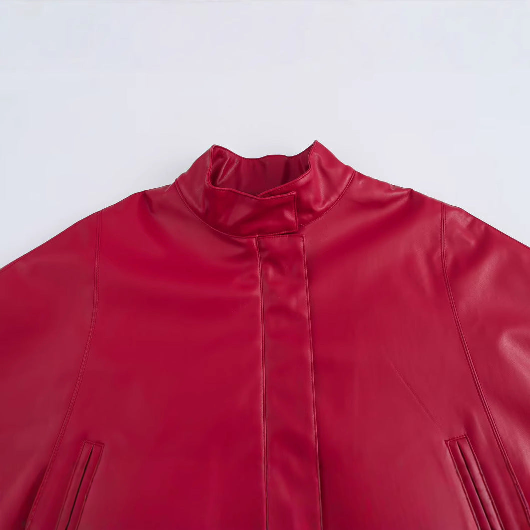 Red Leather-Style Short Cape Jacket For Women, Greenwich Village, BYMANYC New York. - My Men's Shop