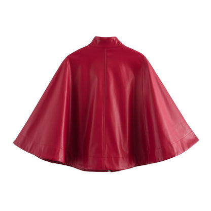 Red Leather-Style Short Cape Jacket For Women, Greenwich Village, BYMANYC New York. - My Men's Shop