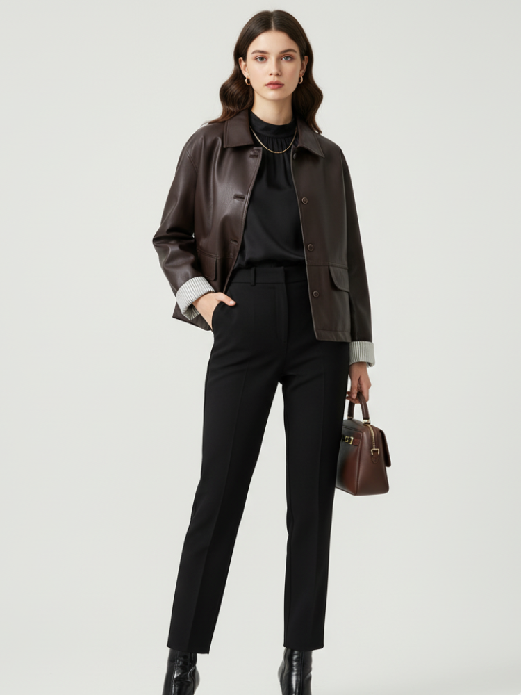 Retro PU Leather Jacket For Women, Brooklyn Heights, BYMANYC New York.