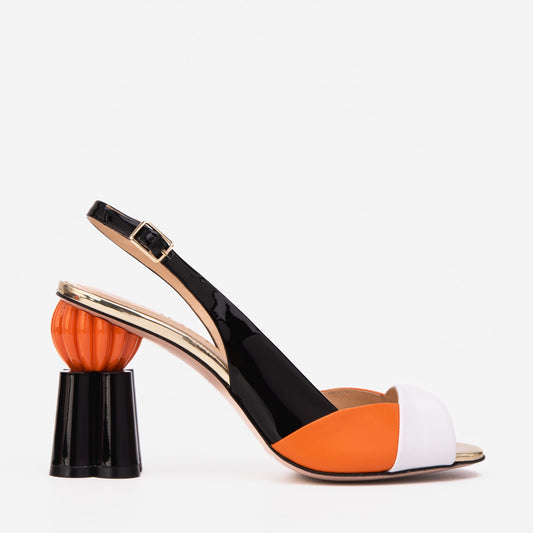 The Rize Black & Orange Pumpkin Heel Leather Women Sandal