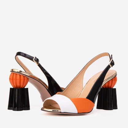 The Rize Black & Orange Pumpkin Heel Leather Women Sandal