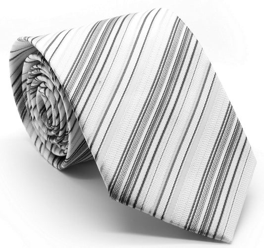 Mens Dads Classic Grey Striped Pattern Business Casual Necktie & Hanky Set S-3
