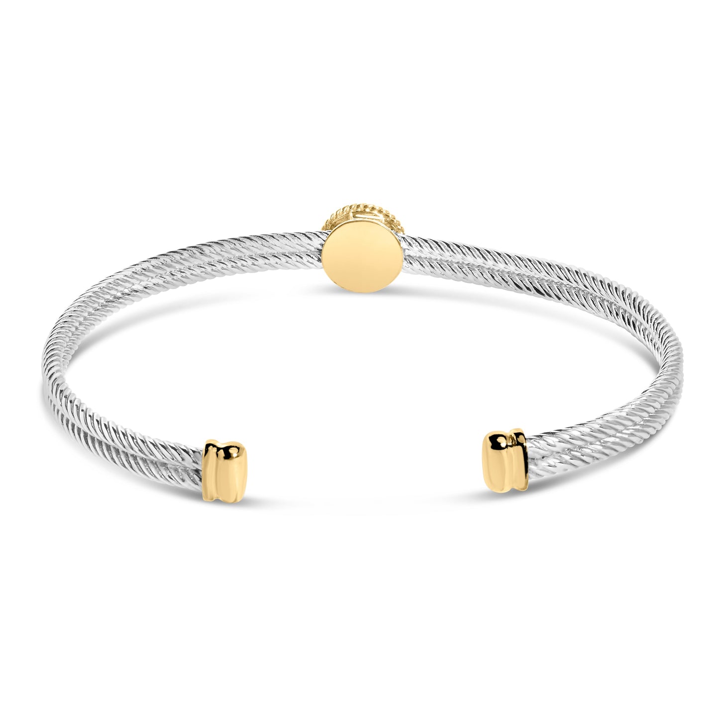 Brazalete de oro amarillo de 18K con baño de plata esterlina .925 con detalles de diamante y medallón de flor de lis (color I-J, claridad SI1-SI2) - 7.25 pulgadas