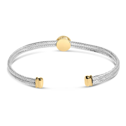 Brazalete de oro amarillo de 18K con baño de plata esterlina .925 con detalles de diamante y medallón de flor de lis (color I-J, claridad SI1-SI2) - 7.25 pulgadas