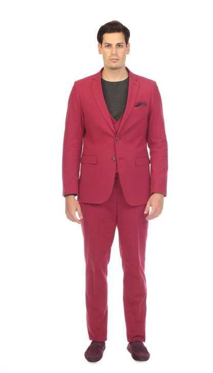 Men's Slim Fit Two Button Burgundy Seersucker Suit