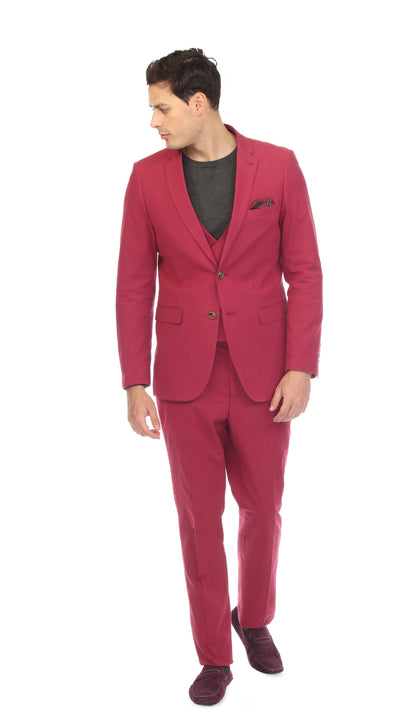Men's Slim Fit Two Button Burgundy Seersucker Suit