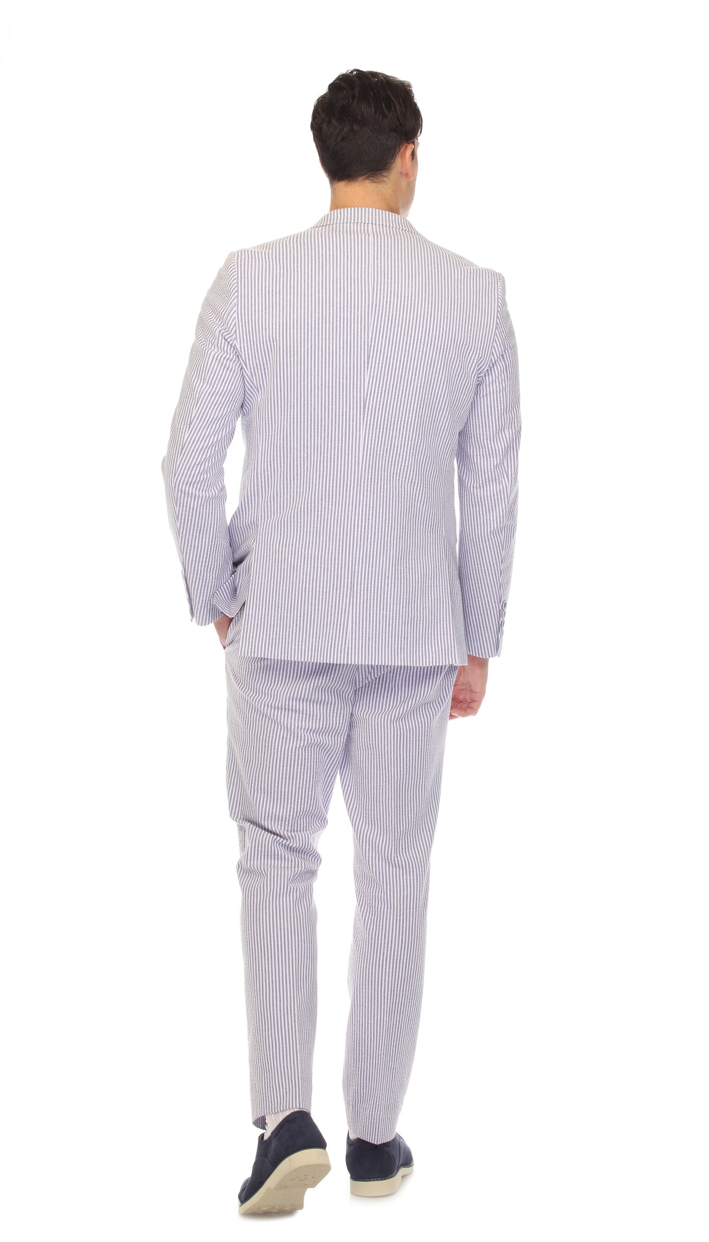 Men's Slim Fit Two Button Blue Seersucker Suit