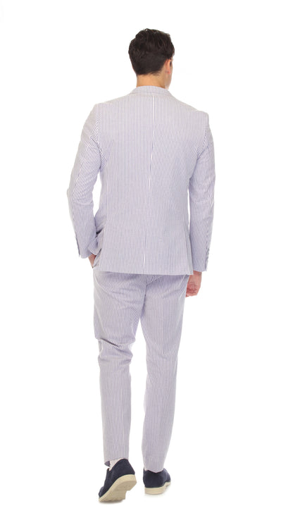 Men's Regular Fit Two Button Blue Seersucker Suit