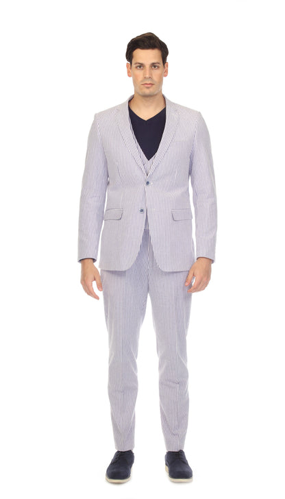 Men's Regular Fit Two Button Blue Seersucker Suit
