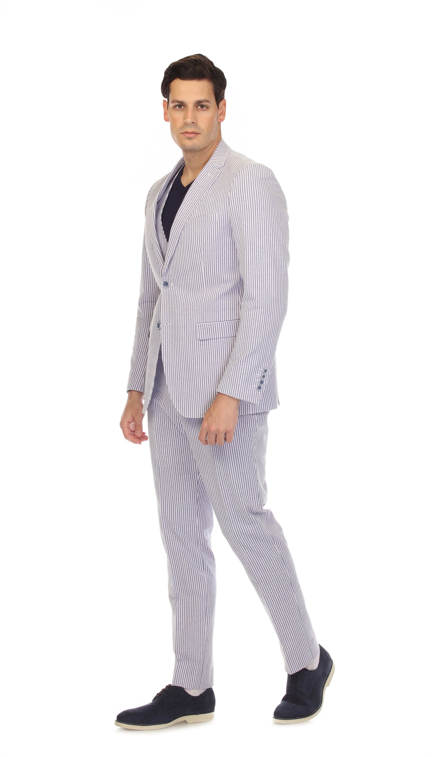 Men's Regular Fit Two Button Blue Seersucker Suit