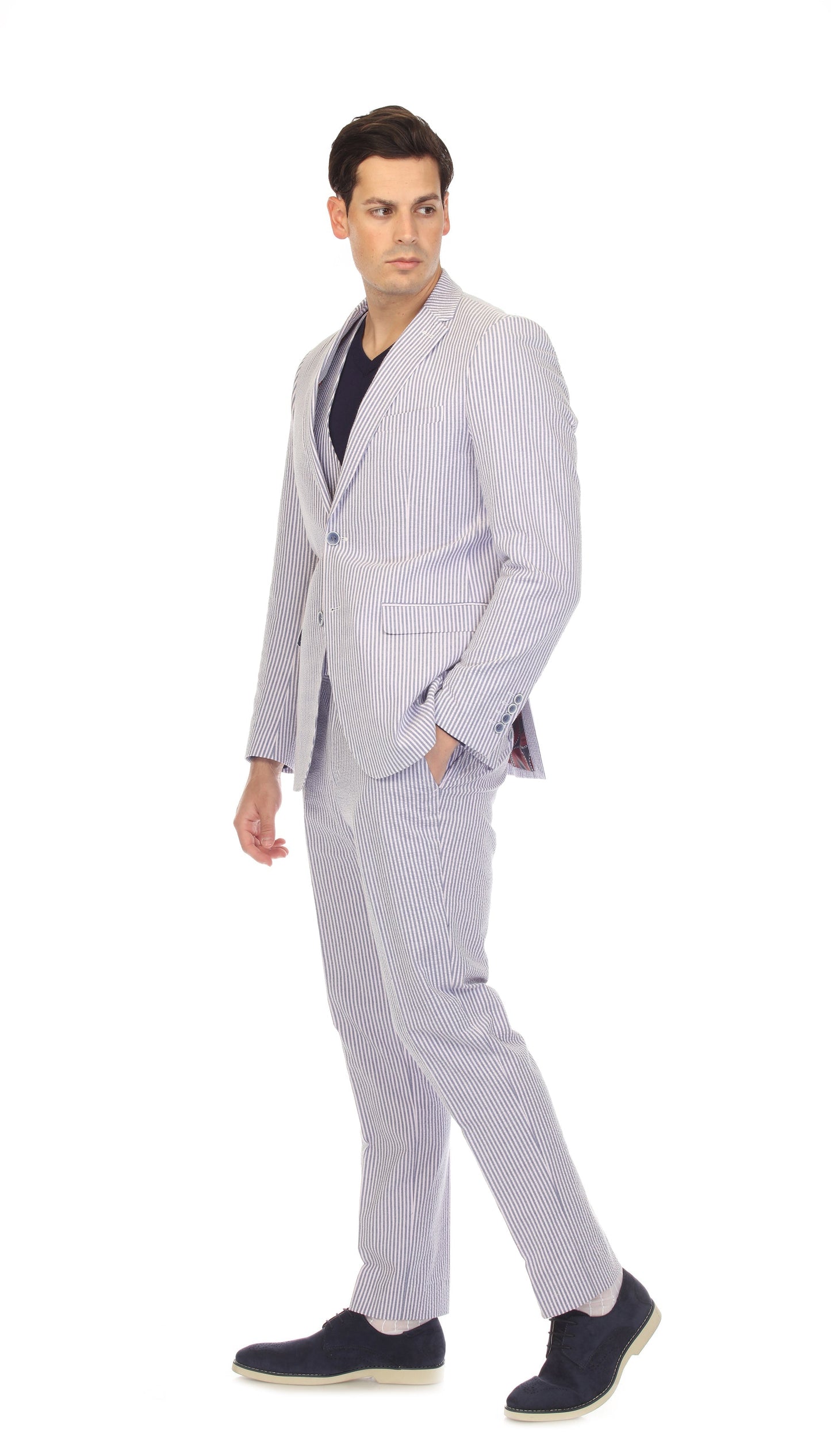 Men's Regular Fit Two Button Blue Seersucker Suit