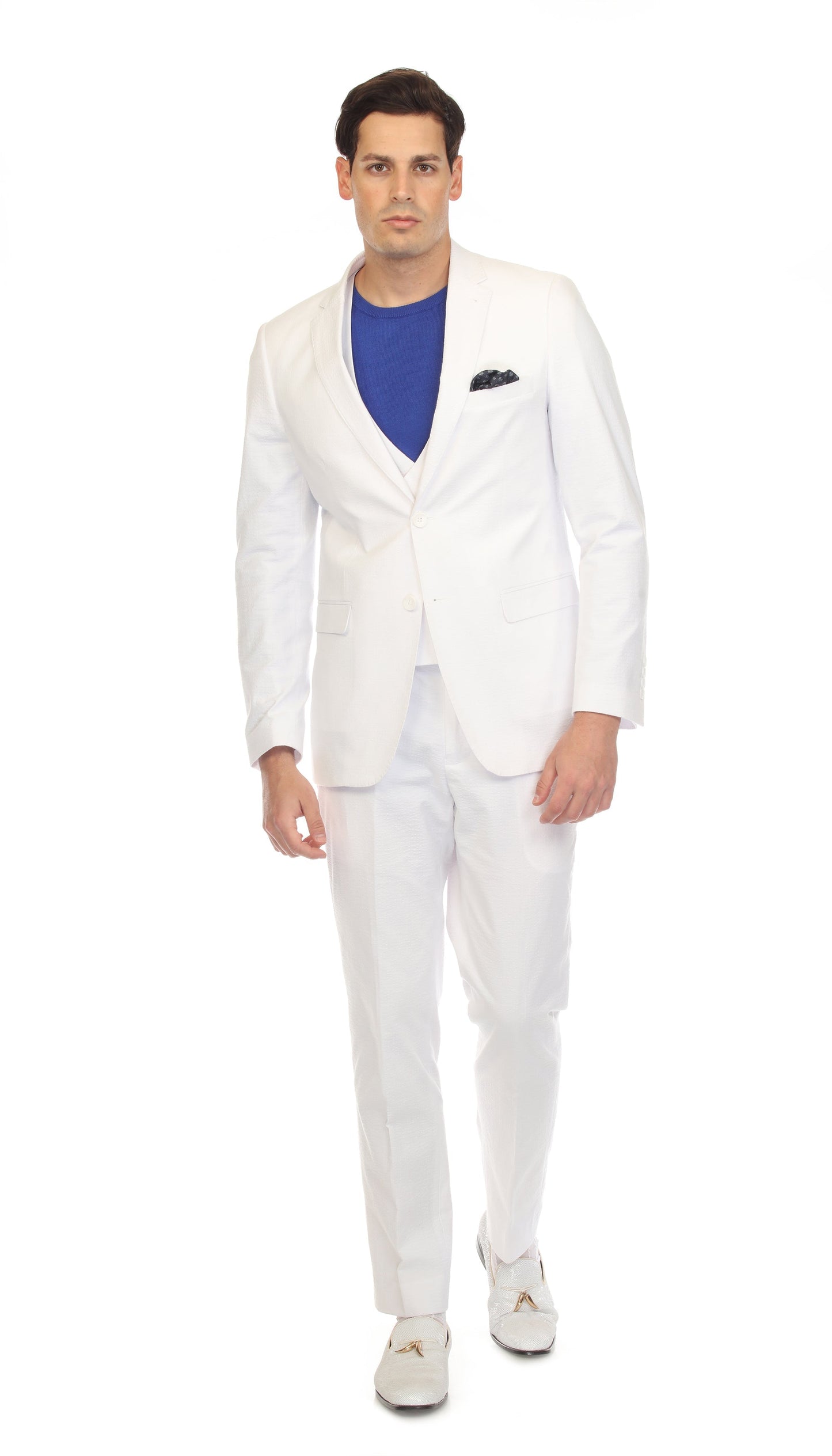 Men's Slim Fit Two Button White Seersucker Suit