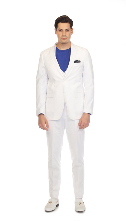 Men's Slim Fit Two Button White Seersucker Suit