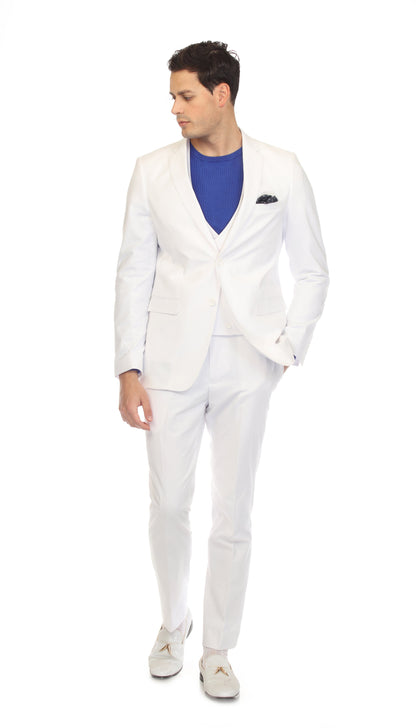 Men's Slim Fit Two Button White Seersucker Suit
