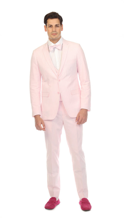 Men's Slim Fit Two Button Pink Seersucker Suit