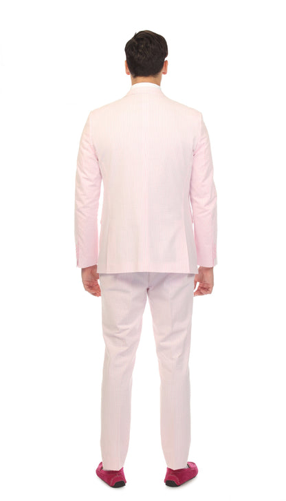 Men's Slim Fit Two Button Pink Seersucker Suit