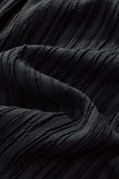 Crinkle Texture Shirt & Pant Set BLACK