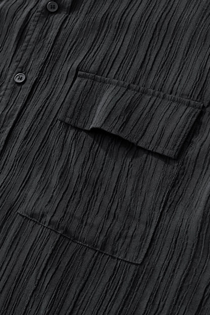 Crinkle Texture Shirt & Pant Set BLACK