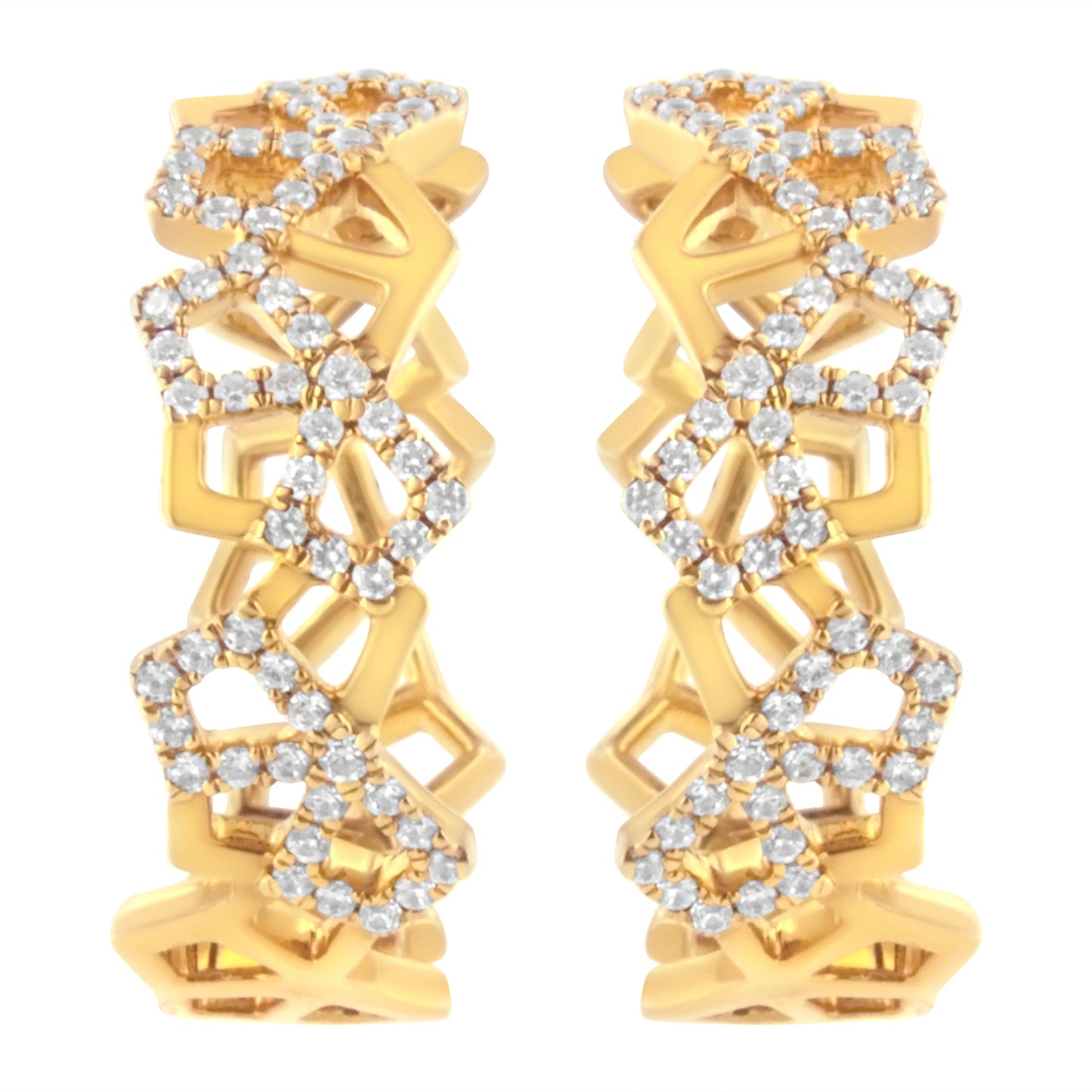 Pendientes de aro de oro amarillo de 14 quilates con diamantes en forma de panal de 0,75 quilates en total (color G-H, claridad SI1-SI2) - 24 mm