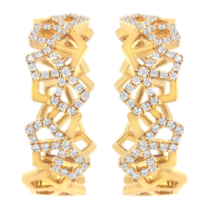 Pendientes de aro de oro amarillo de 14 quilates con diamantes en forma de panal de 0,75 quilates en total (color G-H, claridad SI1-SI2) - 24 mm