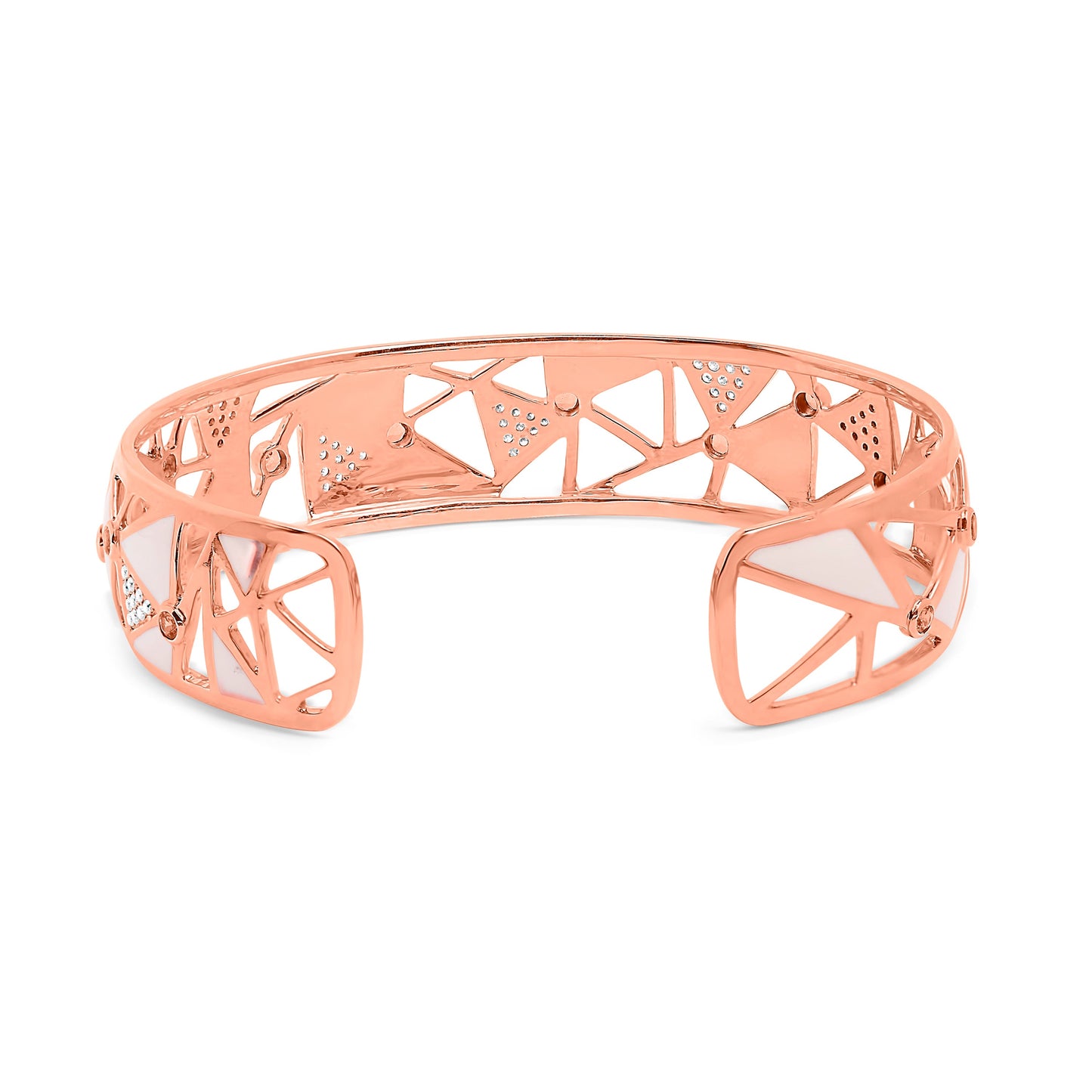 Brazalete abierto de oro rosa de 14 quilates y 5/8 quilates con diamante y turmalina rosa con esmalte blanco (color G-H, claridad SI1-SI2) - 7"