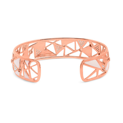 Brazalete abierto de oro rosa de 14 quilates y 5/8 quilates con diamante y turmalina rosa con esmalte blanco (color G-H, claridad SI1-SI2) - 7"