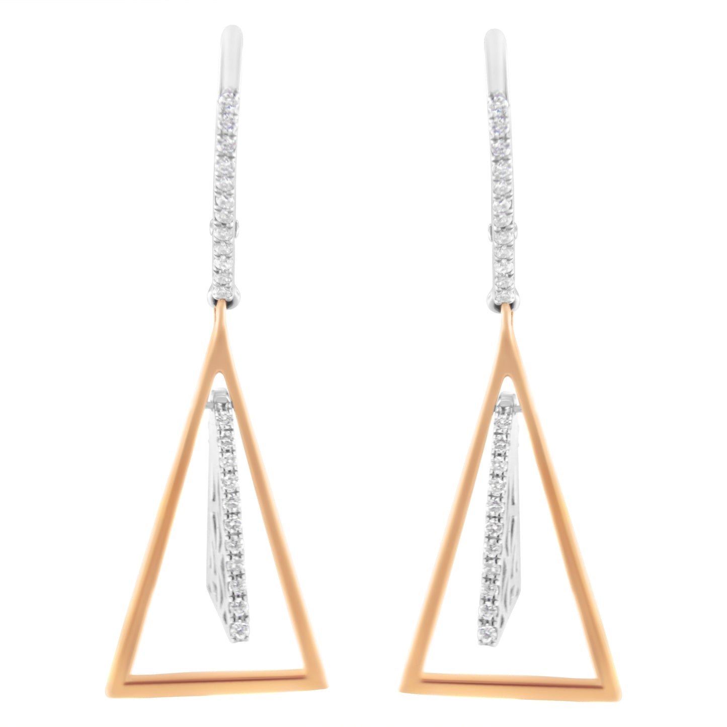Pendientes colgantes de oro rosa y blanco de 14 quilates con diamantes de 0,375 qt y diseño de carrillón de viento (color G-H, claridad SI1-SI2)