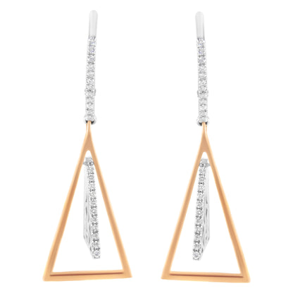 Pendientes colgantes de oro rosa y blanco de 14 quilates con diamantes de 0,375 qt y diseño de carrillón de viento (color G-H, claridad SI1-SI2)