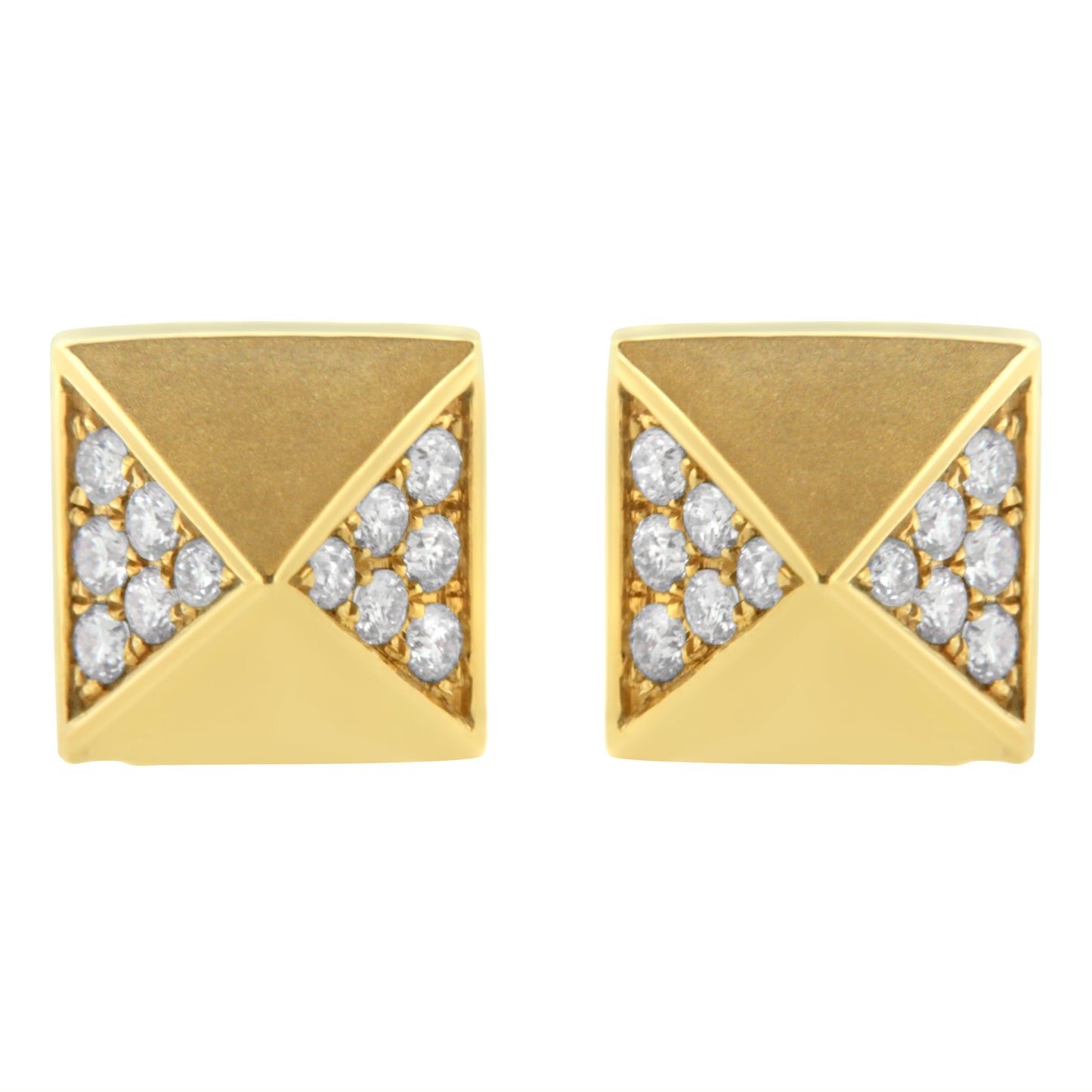 Pendientes de pirámide de oro amarillo de 14 quilates con diamantes de 1/4 Cttw (color G-H, claridad SI1-SI2)