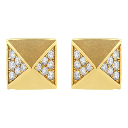 Pendientes de pirámide de oro amarillo de 14 quilates con diamantes de 1/4 Cttw (color G-H, claridad SI1-SI2)