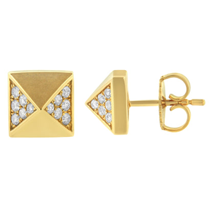 Pendientes de pirámide de oro amarillo de 14 quilates con diamantes de 1/4 Cttw (color G-H, claridad SI1-SI2)