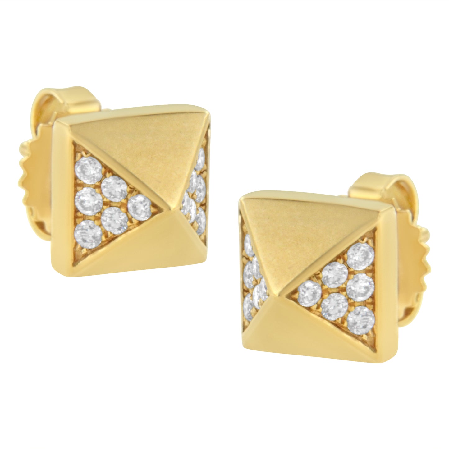 Pendientes de pirámide de oro amarillo de 14 quilates con diamantes de 1/4 Cttw (color G-H, claridad SI1-SI2)